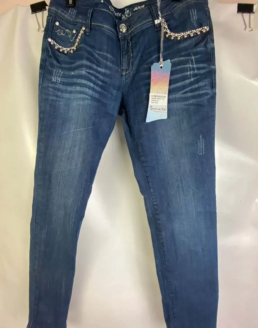 Grace in LA Women's Dark Blue Skinny Fit Embellished Sz 13/30 - Picture 2 of 9